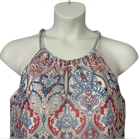 NWOT, Tribal Femme, Paisley Print Dress With Chain Straps, Large, Red, Blue - Picture 3 of 11